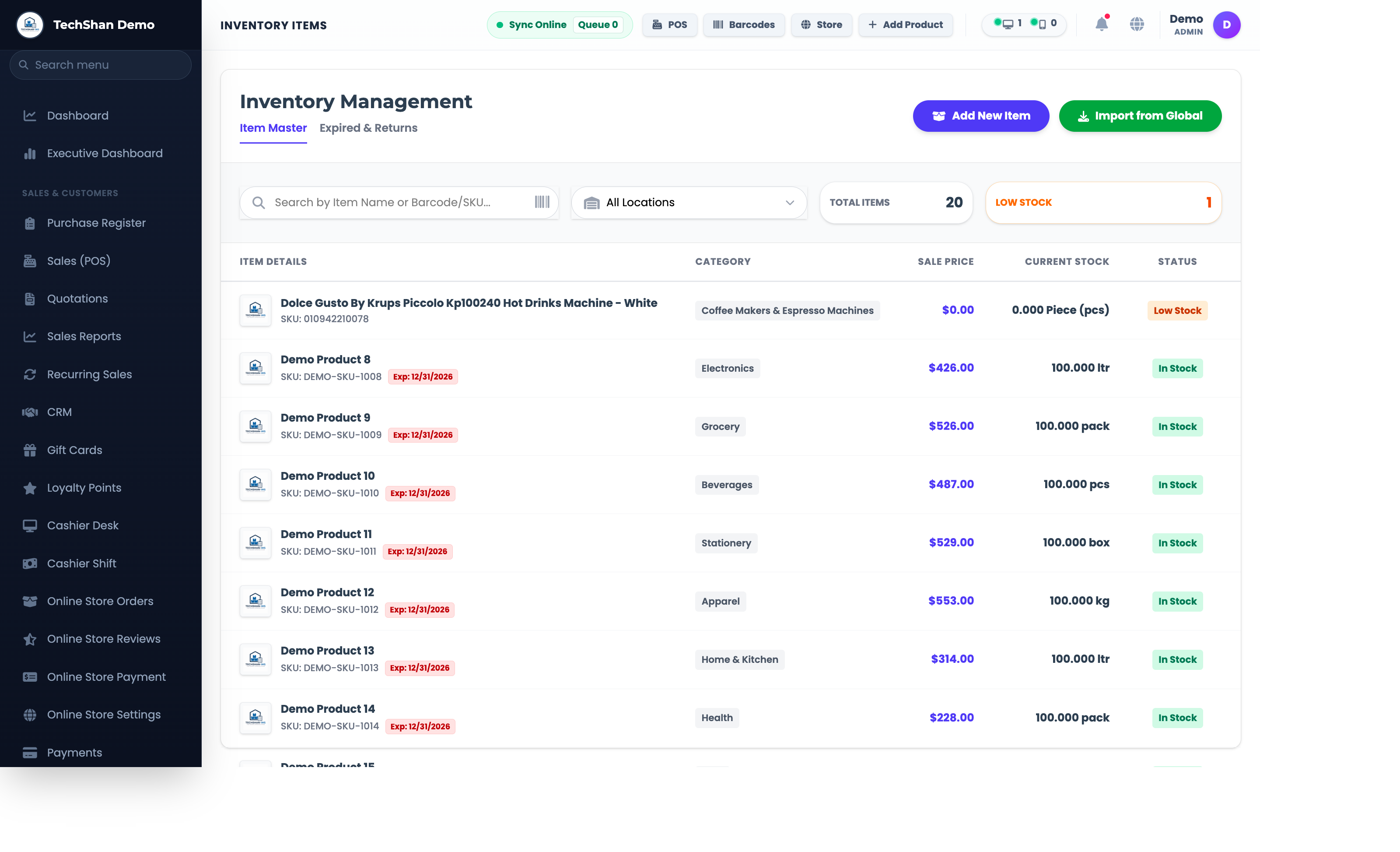 TECHSHAN-IMS inventory workspace